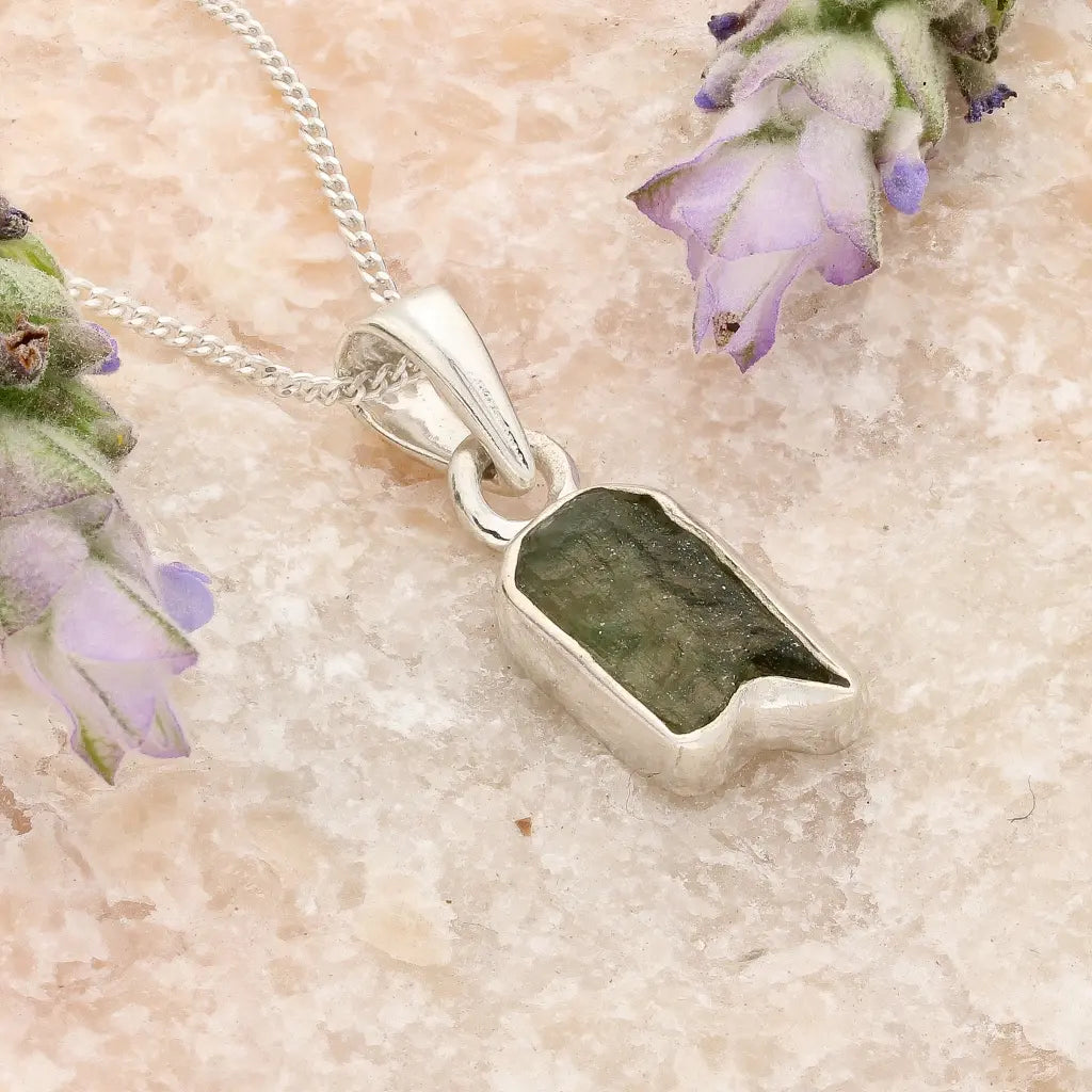 Genuine Moldavite Sterling Silver Necklace