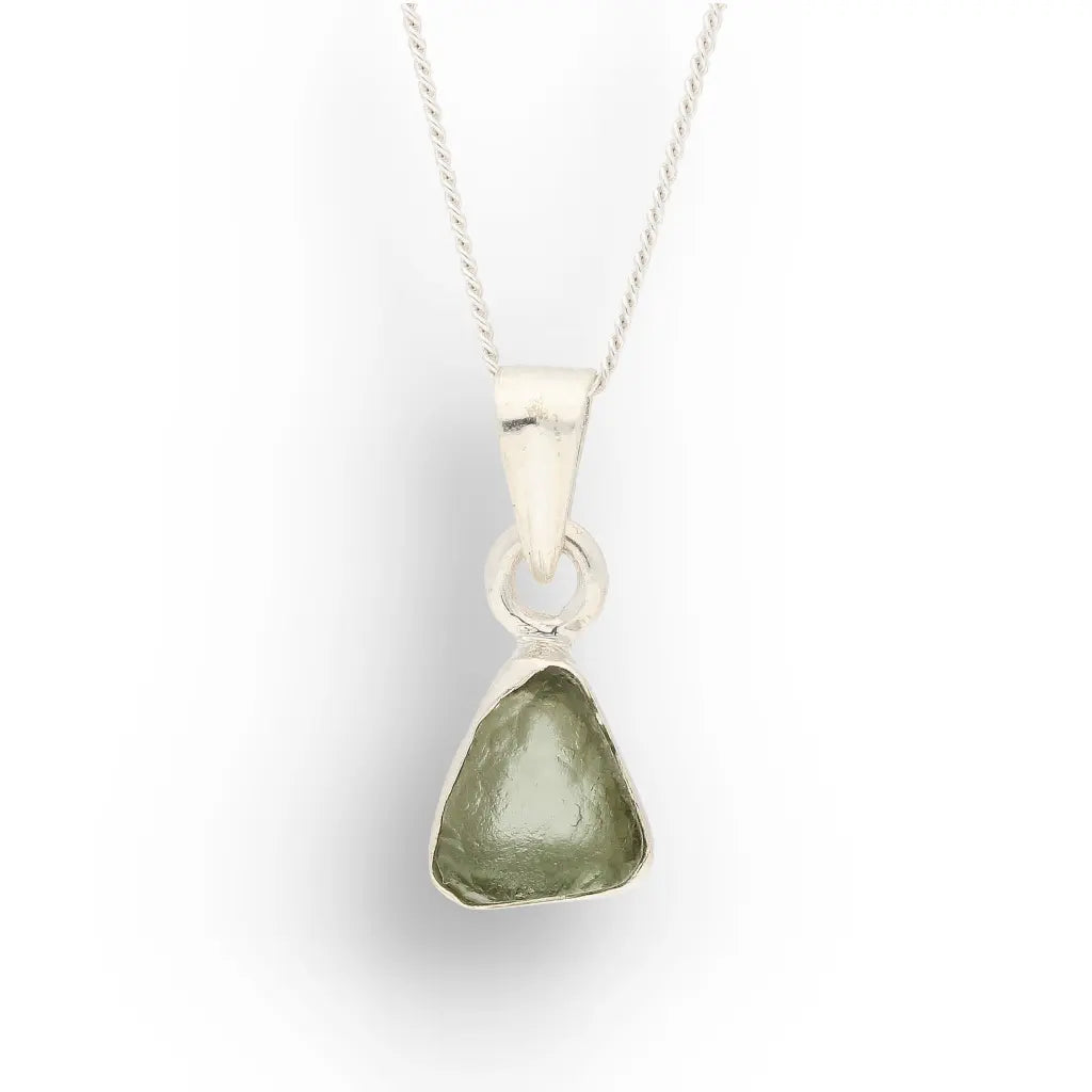 Natural Moldavite Silver Necklace
