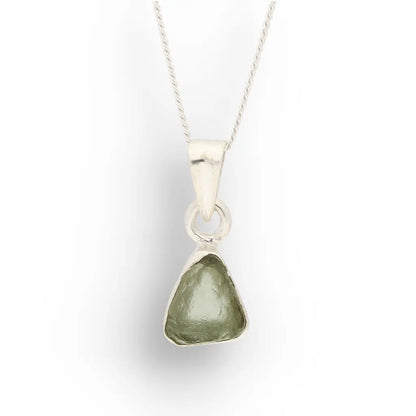 Natural Moldavite Silver Necklace