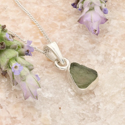 Natural Moldavite Silver Necklace