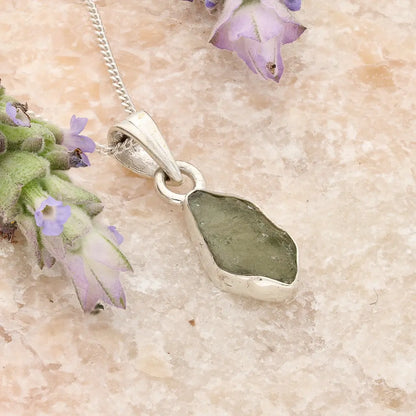 Get your Raw Czech Moldavite Silver Necklace online now or in store at Forever Gems in Franschhoek, South Africa