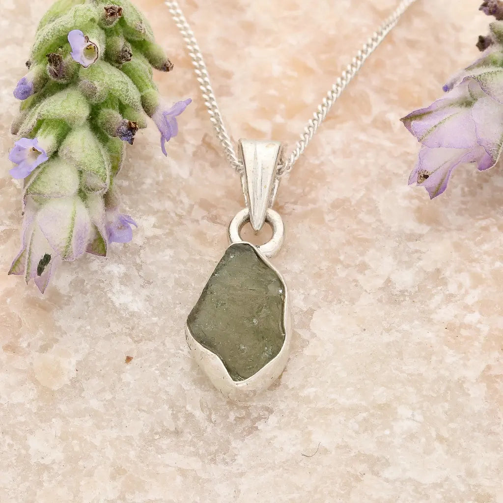 Get your Raw Czech Moldavite Silver Necklace online now or in store at Forever Gems in Franschhoek, South Africa