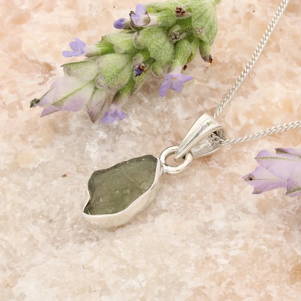 Get your Raw Czech Moldavite Silver Necklace online now or in store at Forever Gems in Franschhoek, South Africa