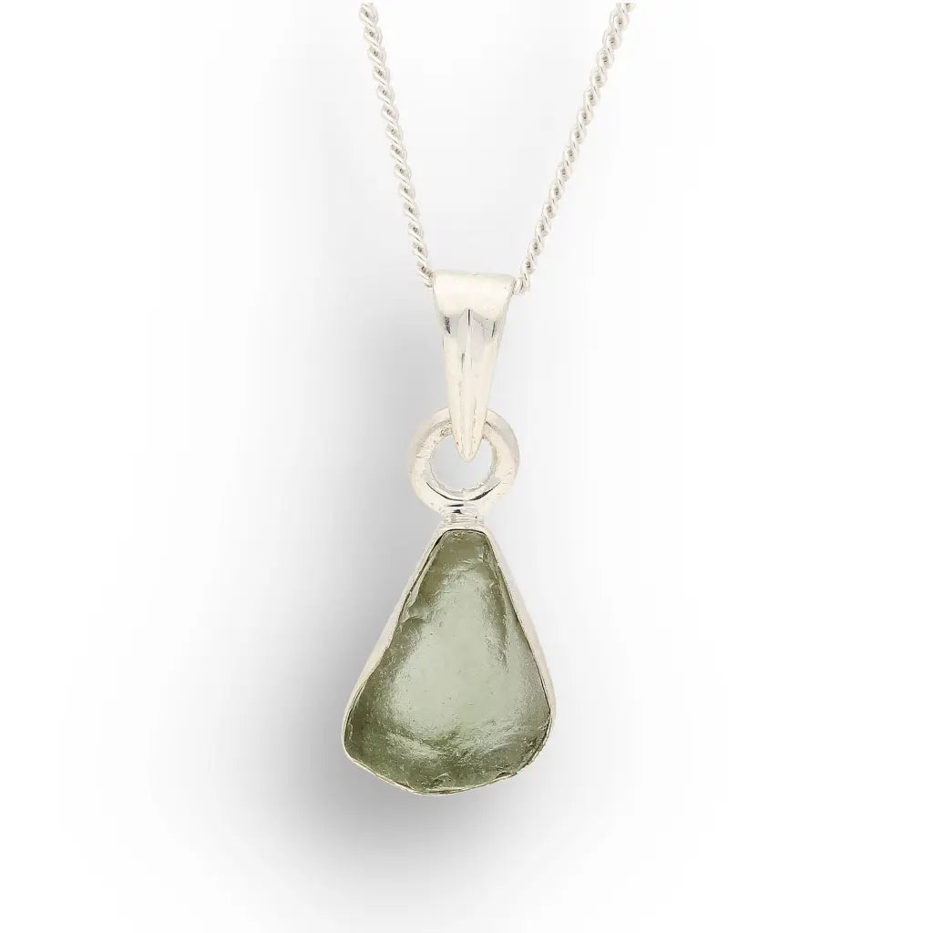 Natural Czech Moldavite Silver Necklace