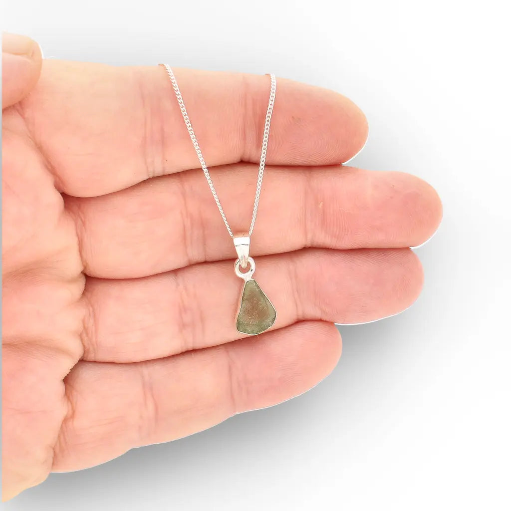 Natural Czech Moldavite Silver Necklace