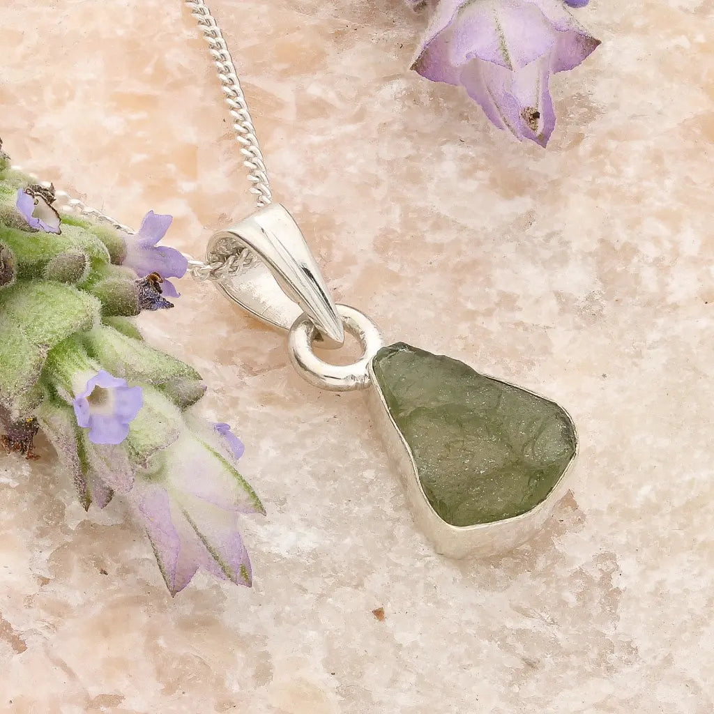 Natural Czech Moldavite Silver Necklace