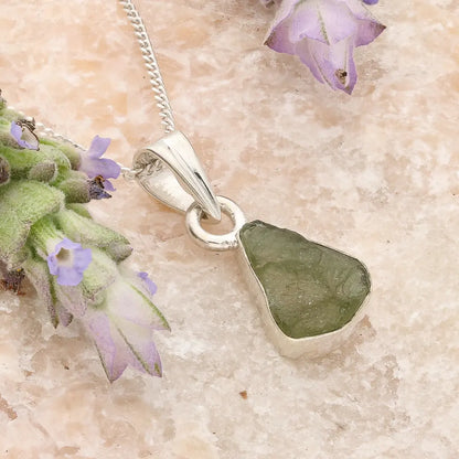 Natural Czech Moldavite Silver Necklace
