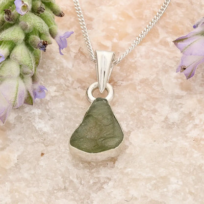 Natural Czech Moldavite Silver Necklace