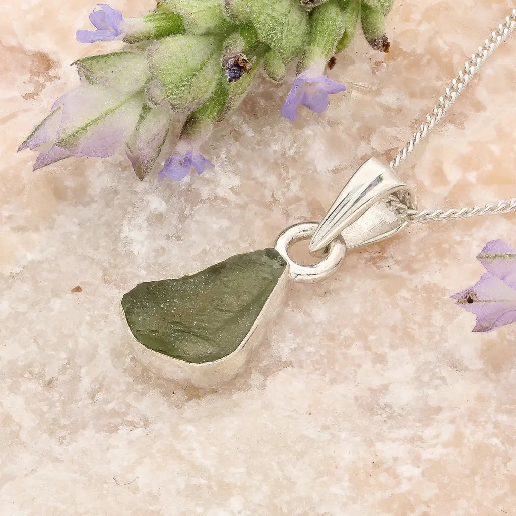 Natural Czech Moldavite Silver Necklace