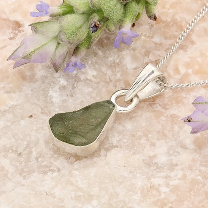 Natural Czech Moldavite Silver Necklace