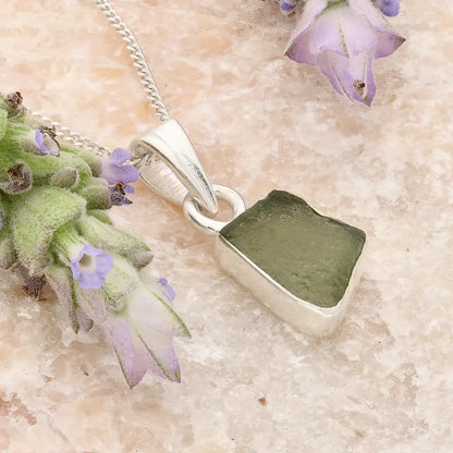 Sterling Silver Raw Czech Moldavite Necklace