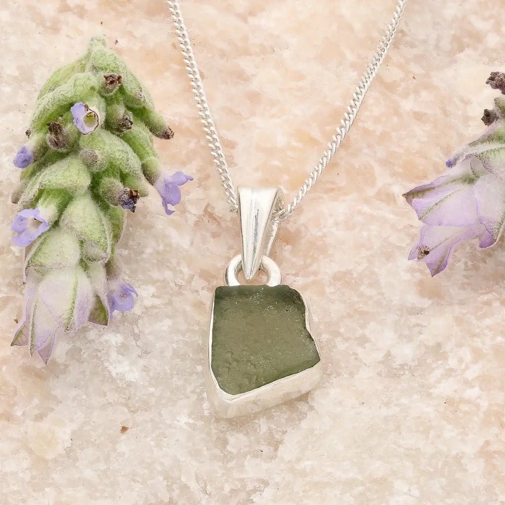 Sterling Silver Raw Czech Moldavite Necklace