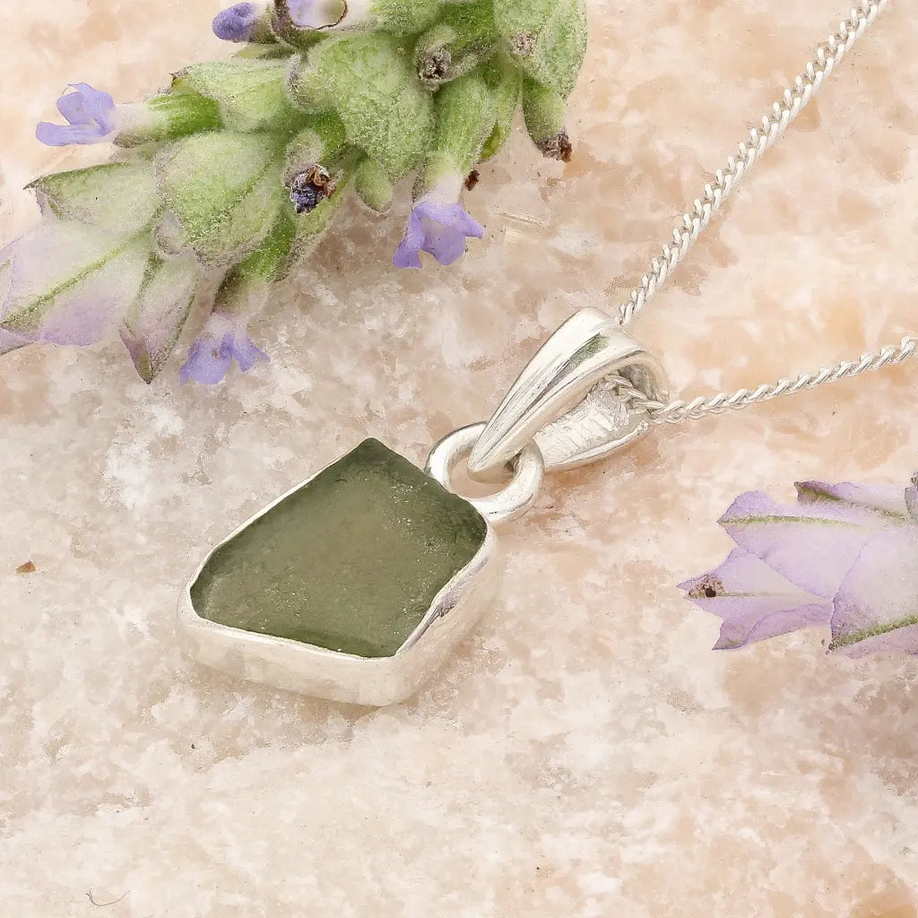 Sterling Silver Raw Czech Moldavite Necklace