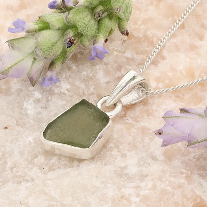 Sterling Silver Raw Czech Moldavite Necklace