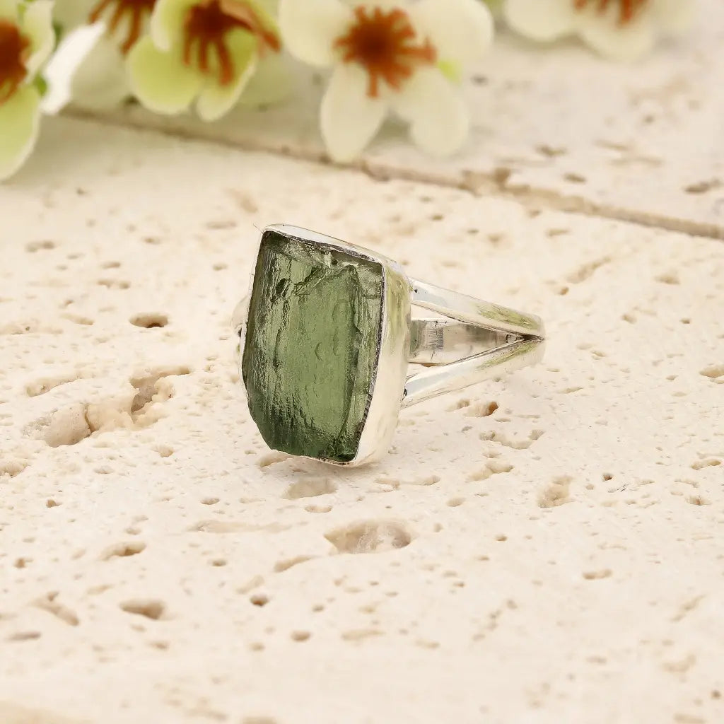 Get your Sterling Silver Natural Moldavite Ring online now or in store at Forever Gems in Franschhoek, South Africa