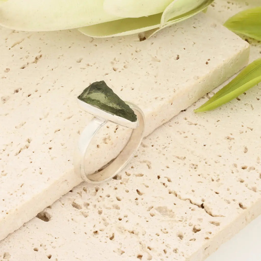 Sterling Silver Natural Moldavite Ring