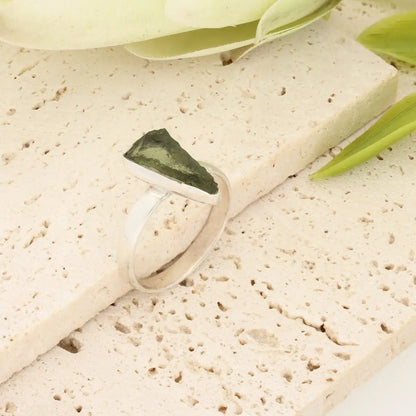 Sterling Silver Natural Moldavite Ring