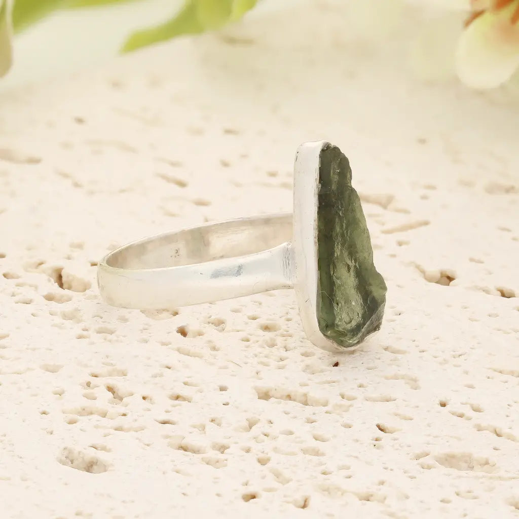 Sterling Silver Natural Moldavite Ring