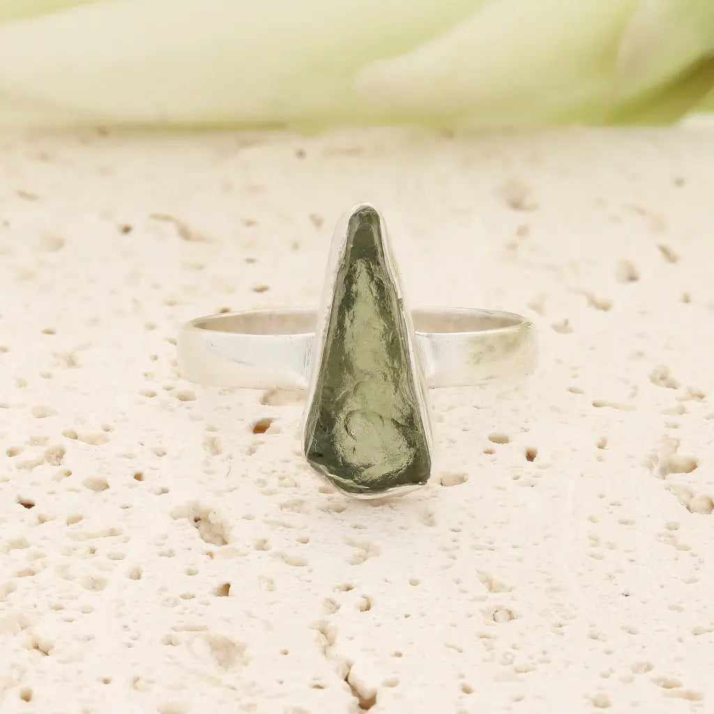 Sterling Silver Natural Moldavite Ring