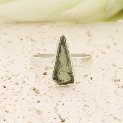 Sterling Silver Natural Moldavite Ring