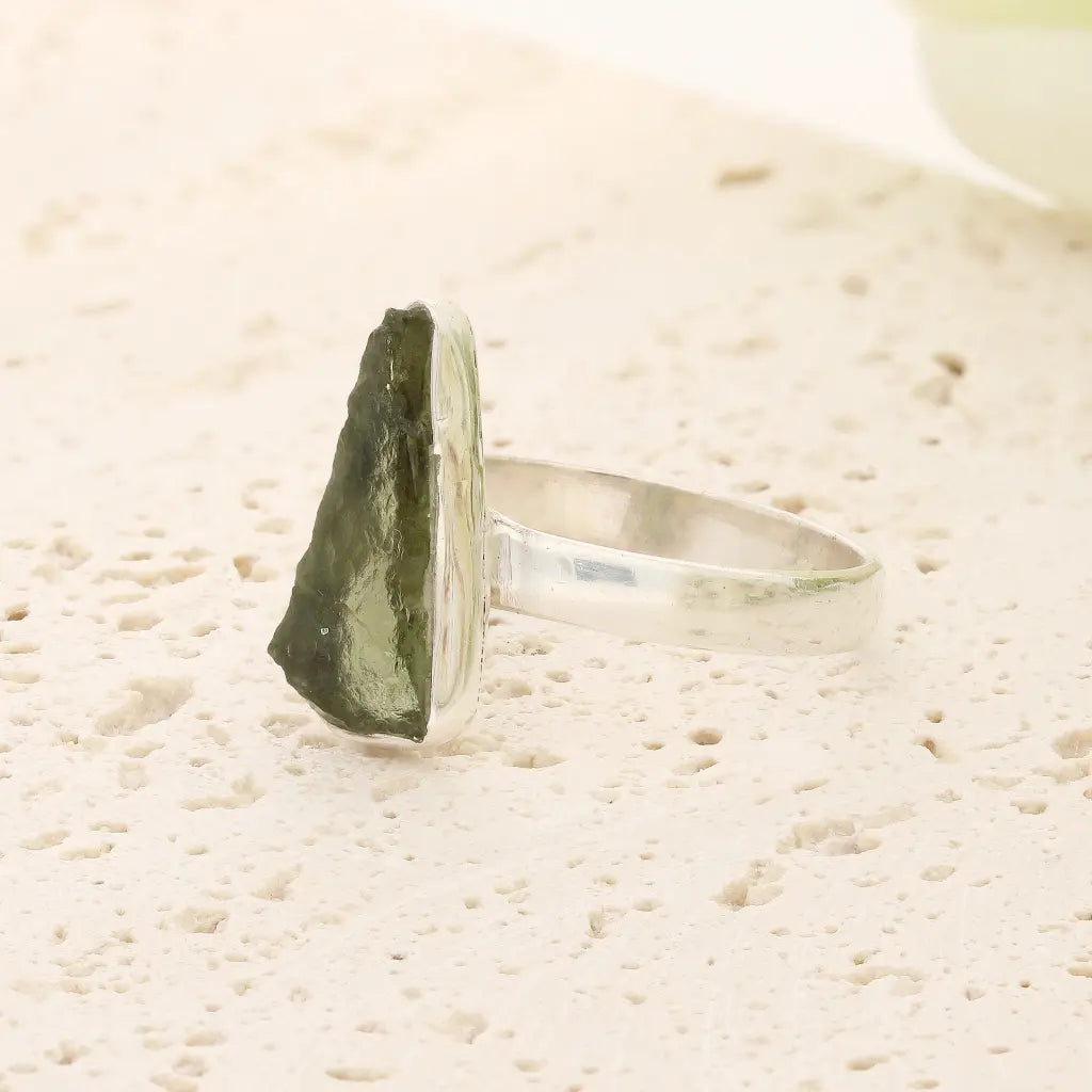 Sterling Silver Natural Moldavite Ring