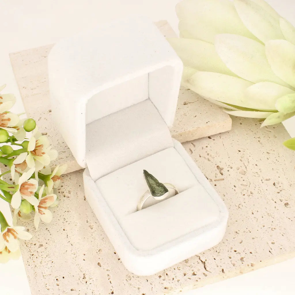 Sterling Silver Natural Moldavite Ring