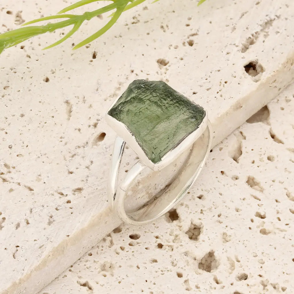 Get your Sterling Silver Raw Moldavite Bezel Ring online now or in store at Forever Gems in Franschhoek, South Africa