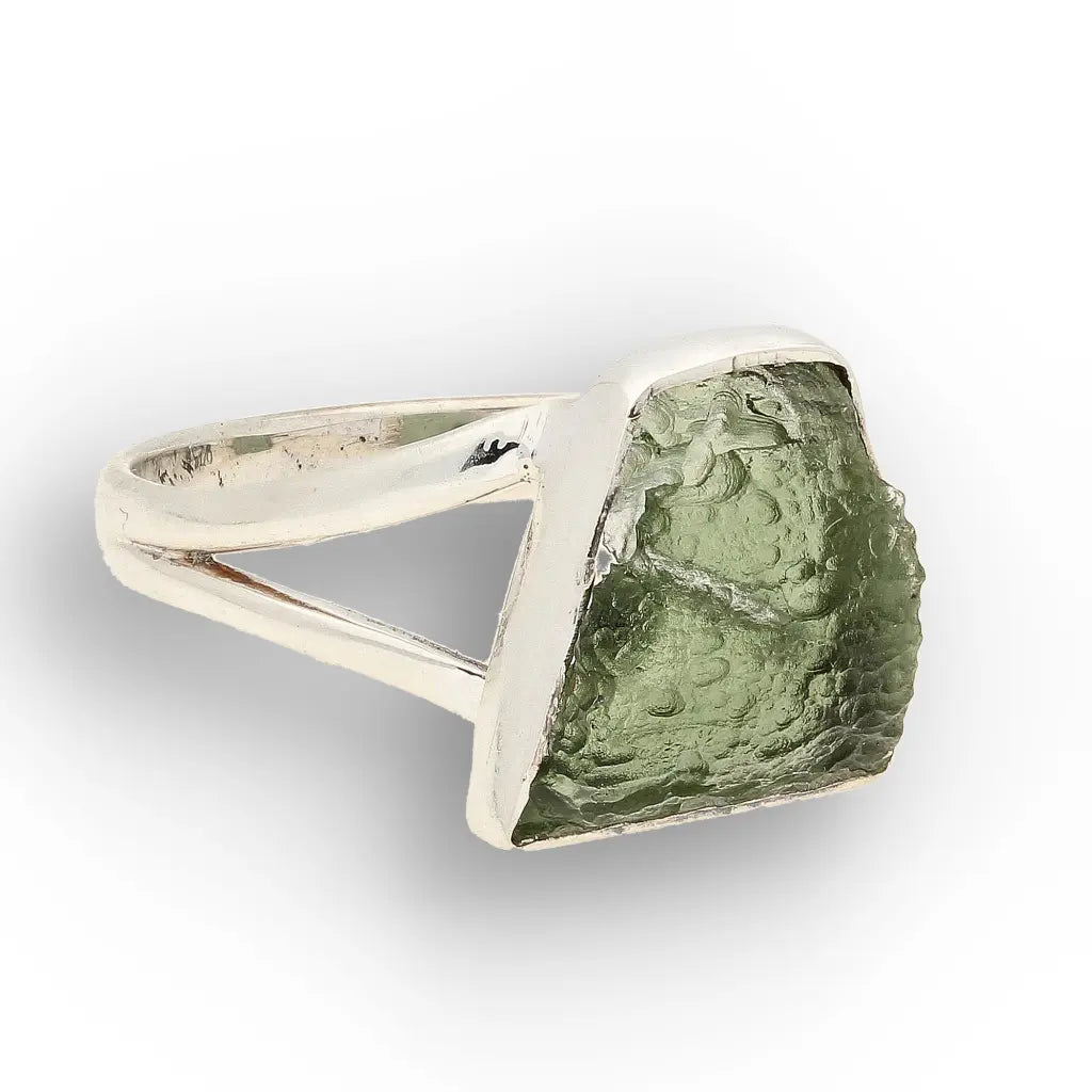 Get your Sterling Silver Natural Freeform Moldavite Ring online now or in store at Forever Gems in Franschhoek, South Africa