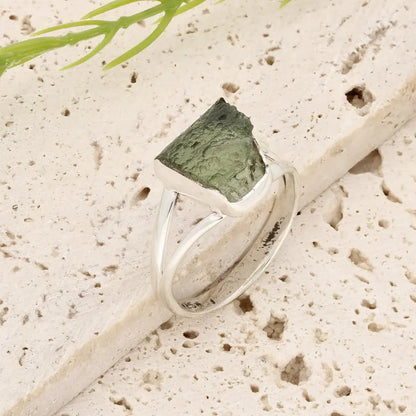 Get your Sterling Silver Natural Freeform Moldavite Ring online now or in store at Forever Gems in Franschhoek, South Africa