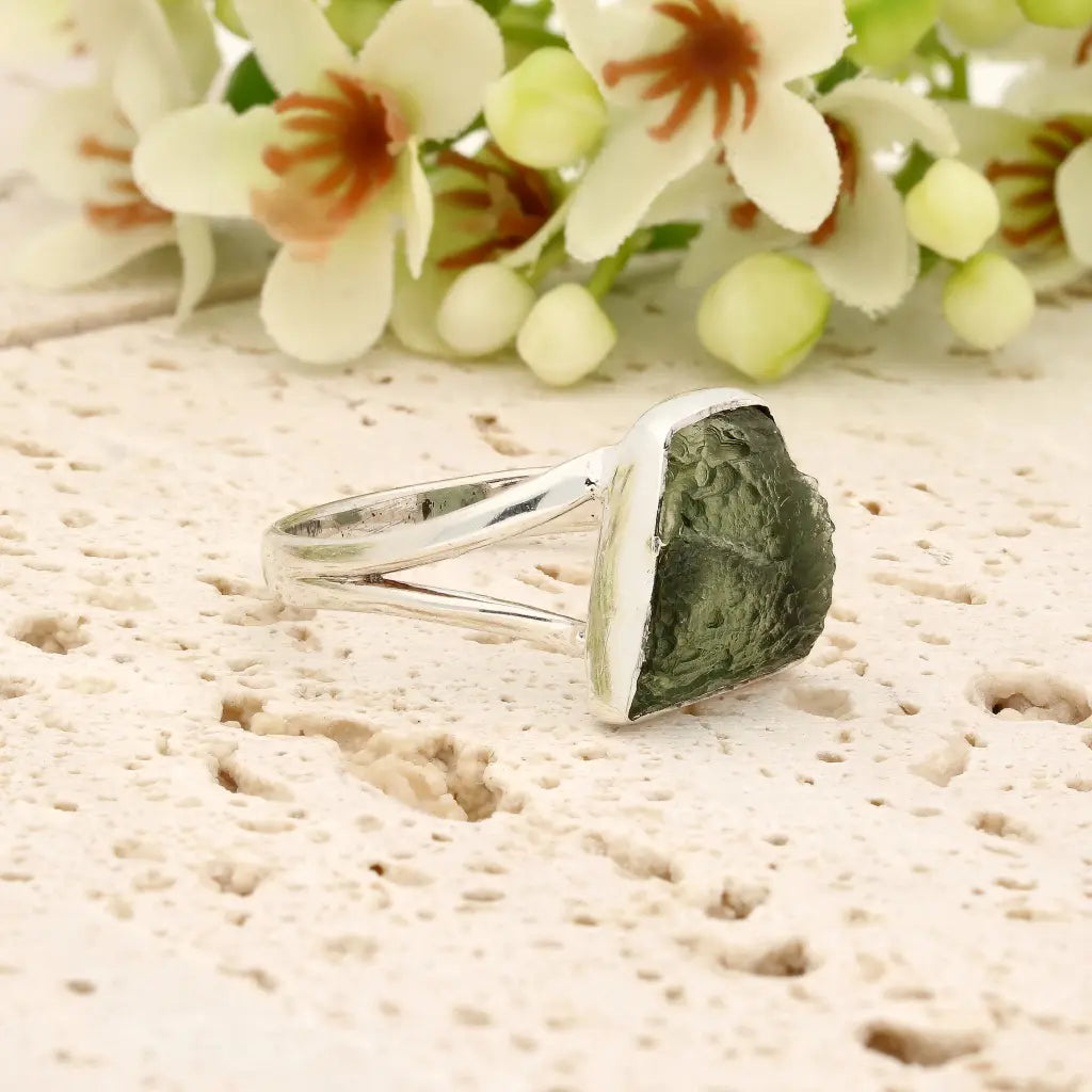 Get your Sterling Silver Natural Freeform Moldavite Ring online now or in store at Forever Gems in Franschhoek, South Africa