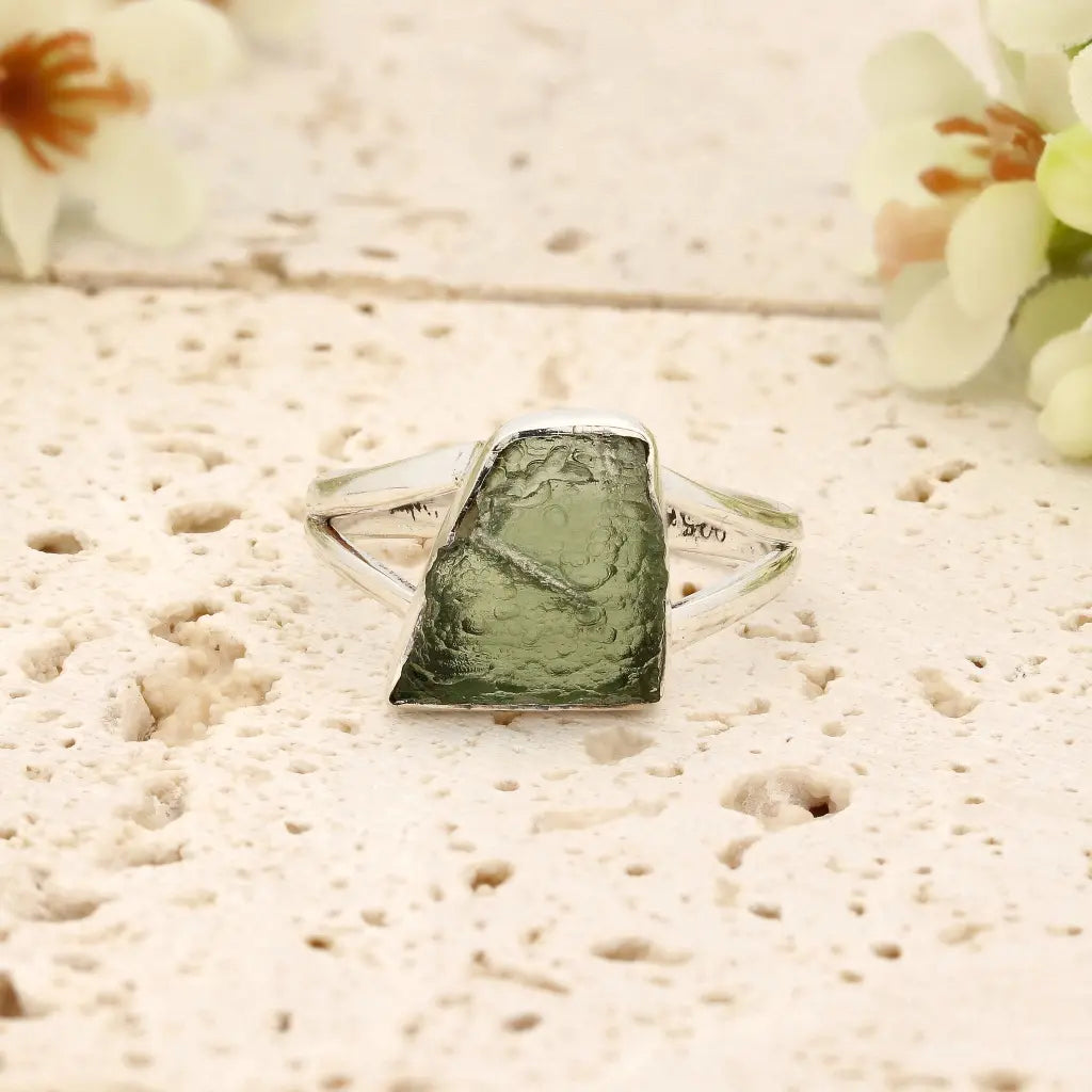 Get your Sterling Silver Natural Freeform Moldavite Ring online now or in store at Forever Gems in Franschhoek, South Africa