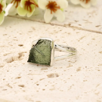 Get your Sterling Silver Natural Freeform Moldavite Ring online now or in store at Forever Gems in Franschhoek, South Africa