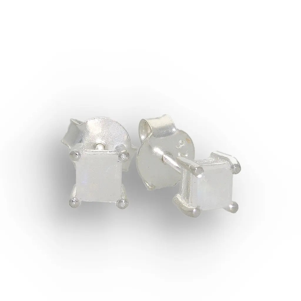 Get your Moonlight Square Rainbow Moonstone 4-Claw Stud Earrings online now or in store at Forever Gems in Franschhoek, South Africa