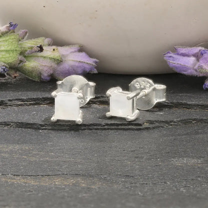 Get your Moonlight Square Rainbow Moonstone 4-Claw Stud Earrings online now or in store at Forever Gems in Franschhoek, South Africa