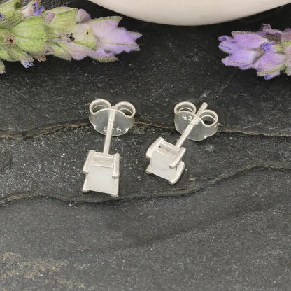 Get your Moonlight Square Rainbow Moonstone 4-Claw Stud Earrings online now or in store at Forever Gems in Franschhoek, South Africa