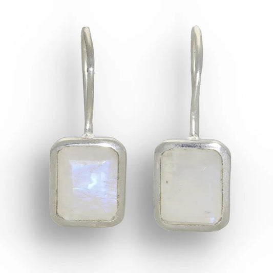 Mystic Rectangle Rainbow Moonstone Drop Earrings