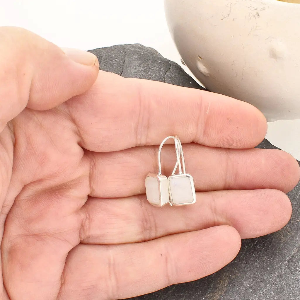 Get your Mystic Rectangle Rainbow Moonstone Drop Earrings online now or in store at Forever Gems in Franschhoek, South Africa