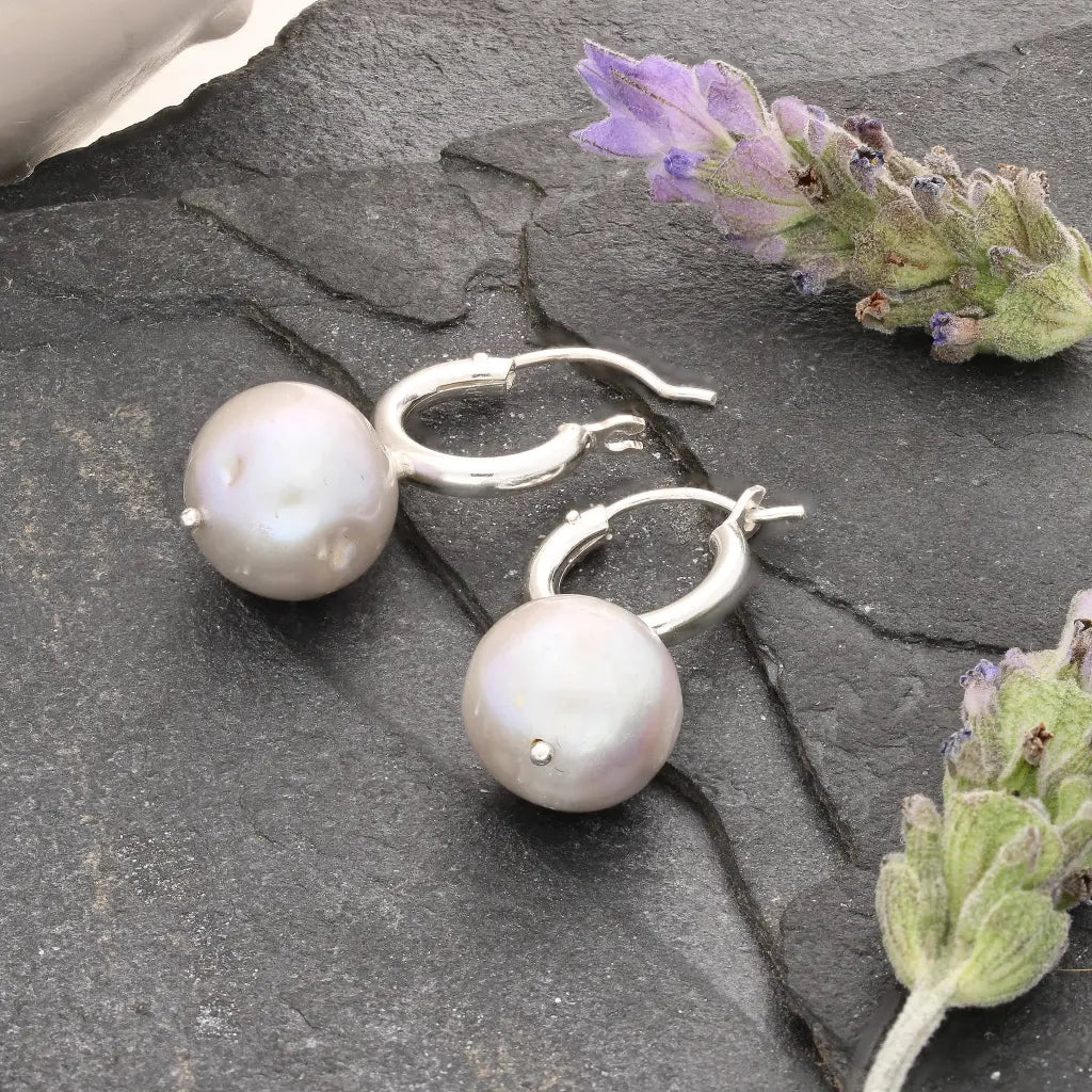 Get your Silver Storm Natural Grey Round Pearl Hoop Earrings online now or in store at Forever Gems in Franschhoek, South Africa