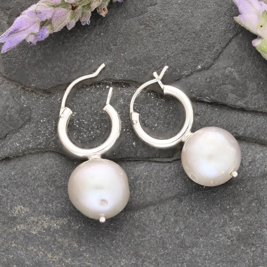 Get your Silver Storm Natural Grey Round Pearl Hoop Earrings online now or in store at Forever Gems in Franschhoek, South Africa
