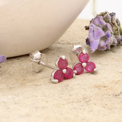 Get your Ruby Bloom Trio Natural Ruby Stud Earrings online now or in store at Forever Gems in Franschhoek, South Africa
