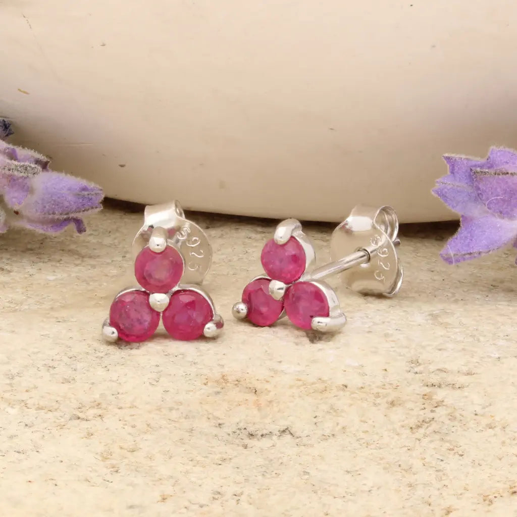 Get your Ruby Bloom Trio Natural Ruby Stud Earrings online now or in store at Forever Gems in Franschhoek, South Africa