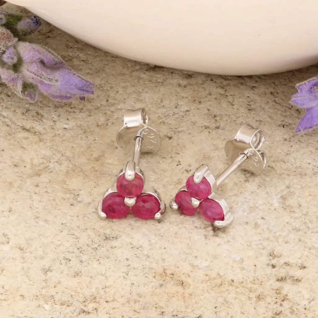 Get your Ruby Bloom Trio Natural Ruby Stud Earrings online now or in store at Forever Gems in Franschhoek, South Africa