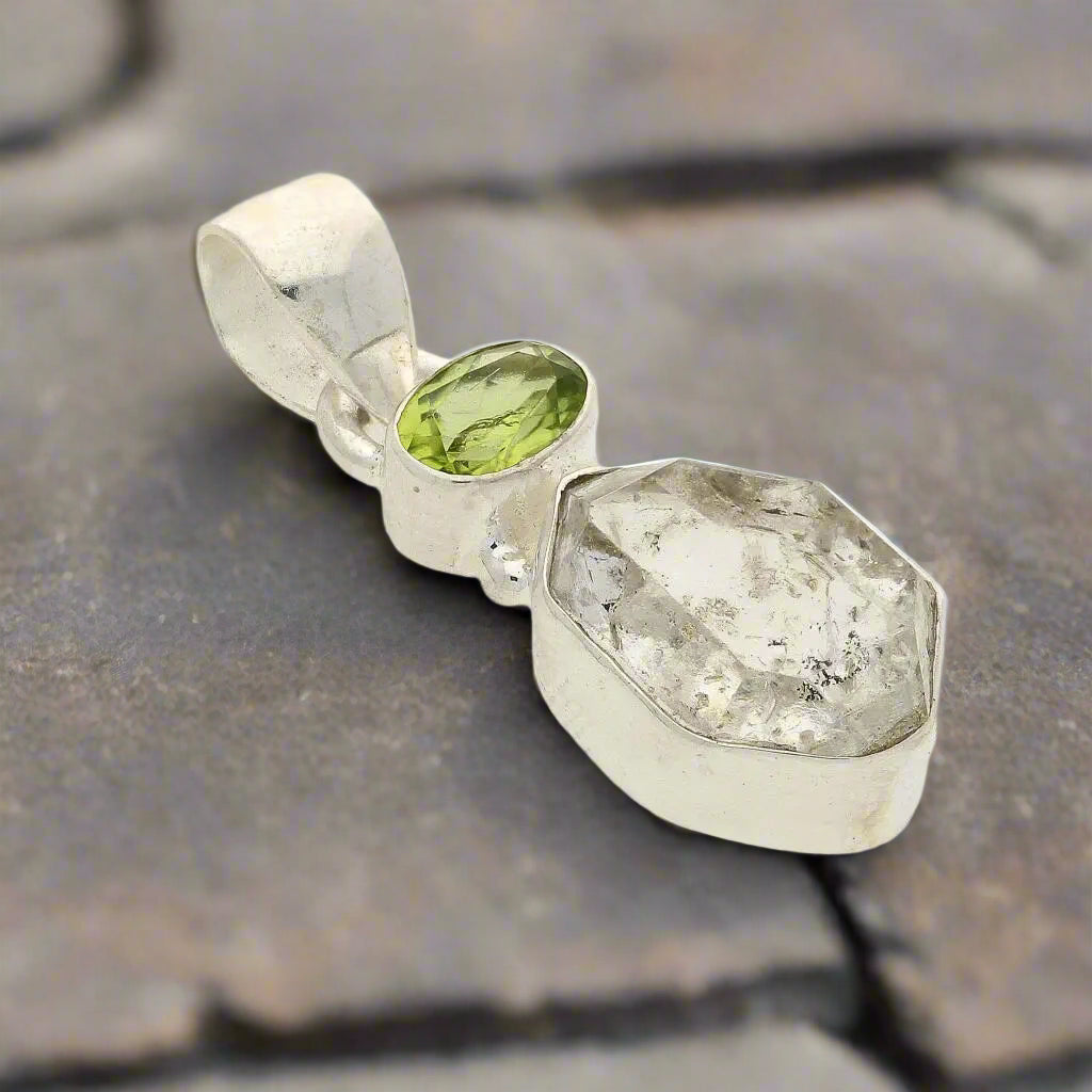 Get your Herkimer & Peridot Silver Pendant - Manifest & Flourish online now or in store at Forever Gems in Franschhoek, South Africa
