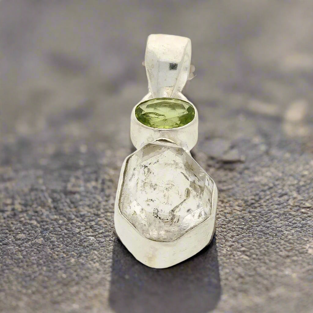 Get your Herkimer & Peridot Silver Pendant - Manifest & Flourish online now or in store at Forever Gems in Franschhoek, South Africa