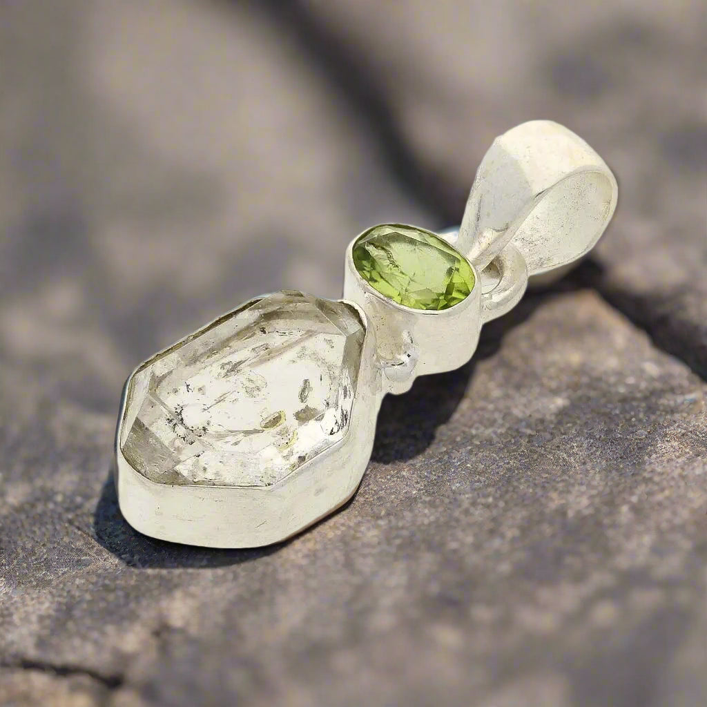 Get your Herkimer & Peridot Silver Pendant - Manifest & Flourish online now or in store at Forever Gems in Franschhoek, South Africa
