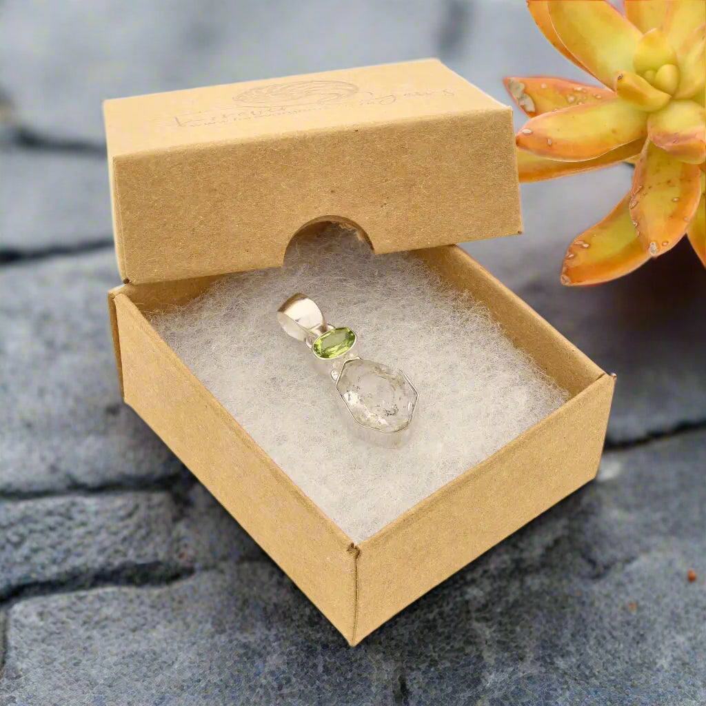 Get your Herkimer & Peridot Silver Pendant - Manifest & Flourish online now or in store at Forever Gems in Franschhoek, South Africa