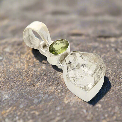Get your Herkimer & Peridot Silver Pendant - Manifest & Flourish online now or in store at Forever Gems in Franschhoek, South Africa