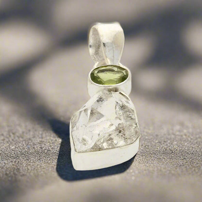 Get your Herkimer & Peridot Silver Pendant - Manifest & Flourish online now or in store at Forever Gems in Franschhoek, South Africa