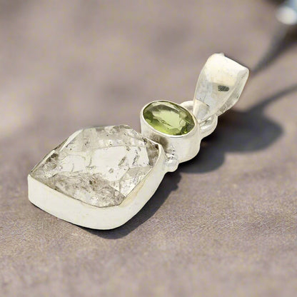 Get your Herkimer & Peridot Silver Pendant - Manifest & Flourish online now or in store at Forever Gems in Franschhoek, South Africa