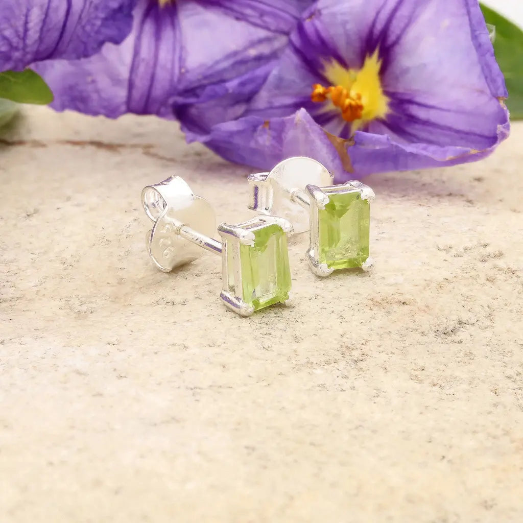 Get your August Glow Natural Peridot Radiant Cut Stud Earrings online now or in store at Forever Gems in Franschhoek, South Africa